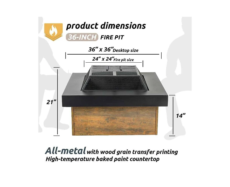 Flynama 36 Inch Iron Wood Burning Fire Pit Table 36 Inch Diameter 24 Inch H Decorative Cross Weave Pattern