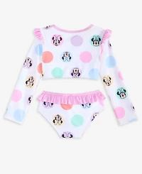 Minnie Mouse Toddler Girls' 2-6X Long-Sleeve Dot-Print Rashguard 2-Piece Swimsuit