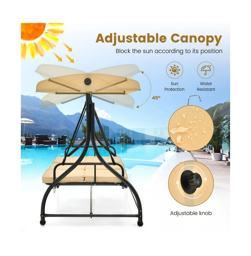 Mondawe 3 Seat Outdoor Porch Swing with Adjustable Canopy