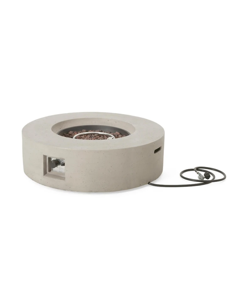 Flynama Outdoor 50,000 Btu Round MgO Concrete Propane Fire Pit, Light Grey (Tank Cover not Included)