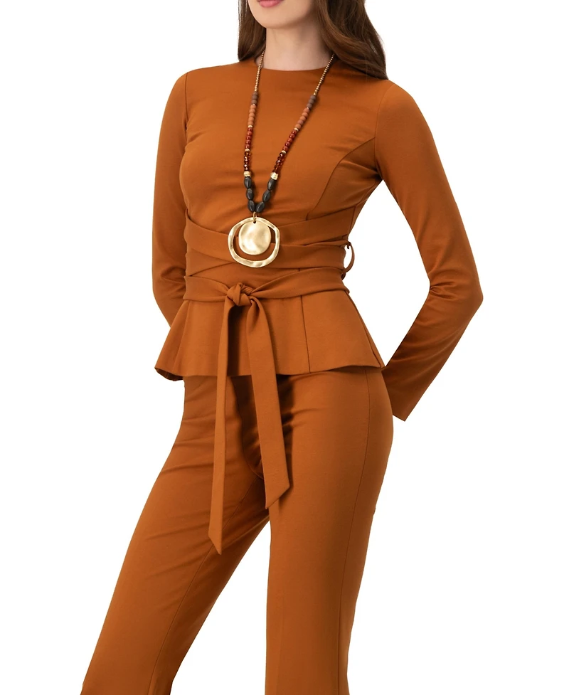 Ivonne Women's Long Sleeve Top with Crossed Tie Straps