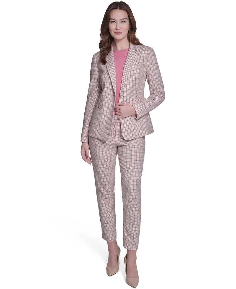 Tommy Hilfiger Women's Plaid Notch Collar Slim Fit Blazer