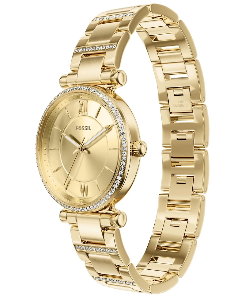 Fossil Women's Carlie Three-Hand Gold-Tone Stainless Steel Watch, 35mm