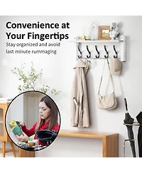 Yigii Wall Mounted Coat Rack with Shelf, 5 Hooks, 55 lbs Capacity, Space Saving, Diy
