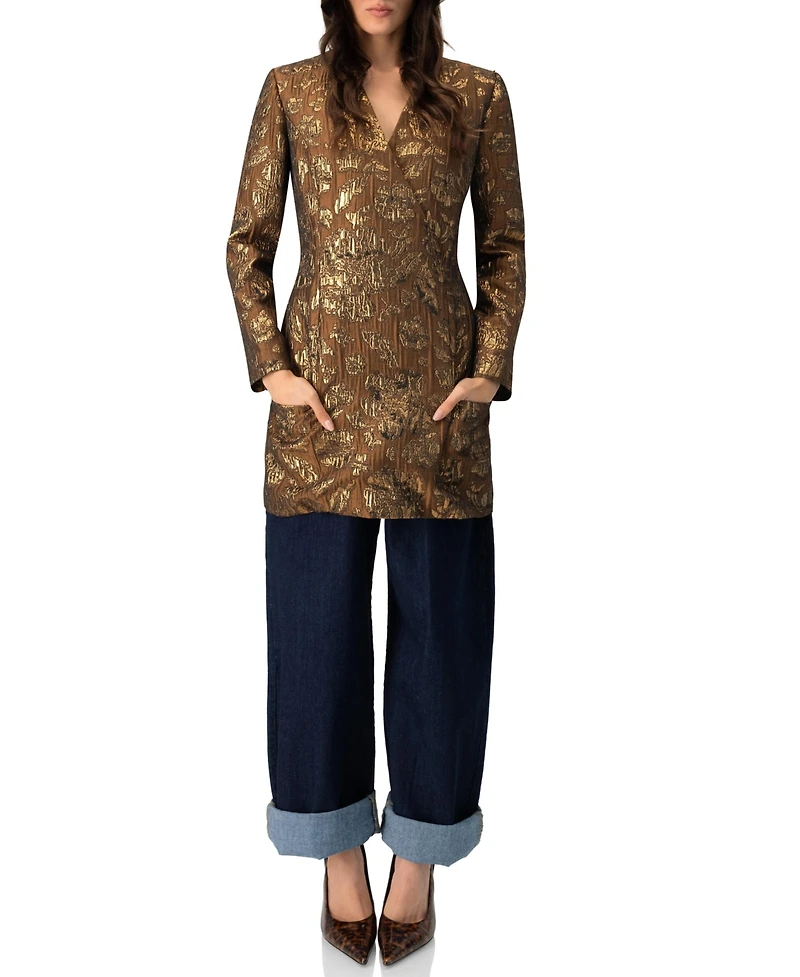 Ivonne Women's Jacquard Short Crossed V-Neck Dress with Pockets