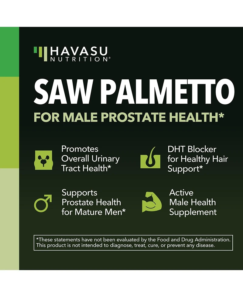 Saw Palmetto Capsules, Prostate Supplement for Men, Reduce Balding & Hair Thinning, Dht Blocker, Havasu Nutrition, 100ct