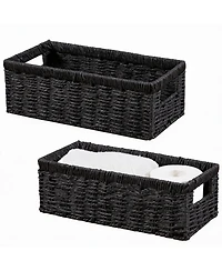 Yigii Handwoven Black Paper Rope Storage Baskets with Handles - 2 Pack