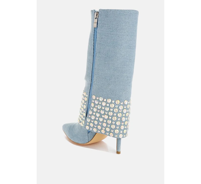 Mike Drop Diamante & Rhinestones Denim Boots