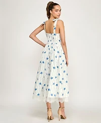 Alex & Sophia Juniors' Tie-Shoulder Floral Printed V-Neck Midi Dress