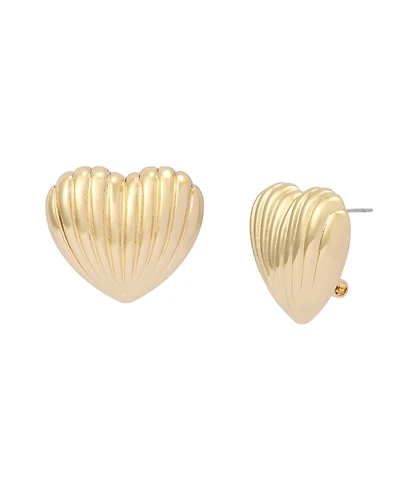 Steve Madden Gold Fluted Heart Stud Earrings