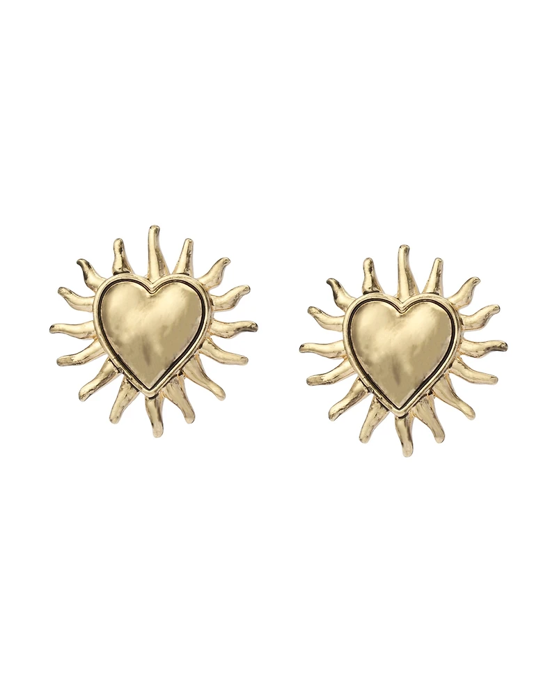 Steve Madden Gold Sunburst Heart Button Earrings