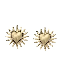 Steve Madden Gold Sunburst Heart Button Earrings