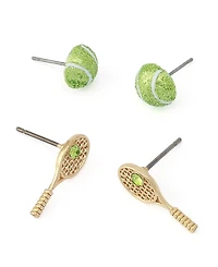 Betsey Johnson Faux Stone Tennis Racquet Ball Duo Stud Earring Set