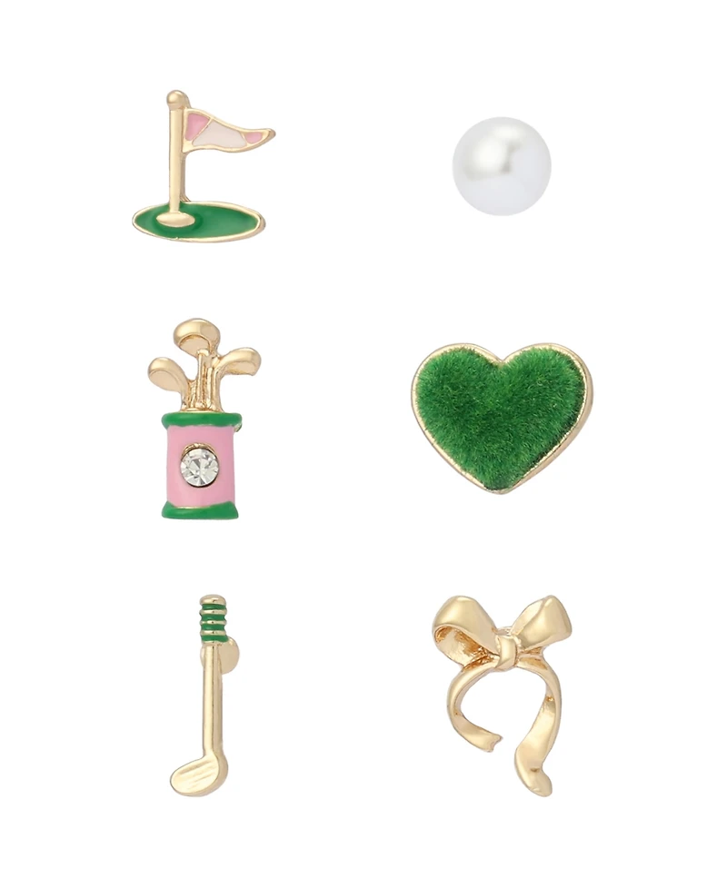 Betsey Johnson Faux Stone Golf 6-Single Stud Earring Set