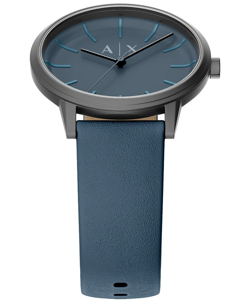 Armani Exchange Men's Quartz Three-Hand Blue Leather Watch, 42mm