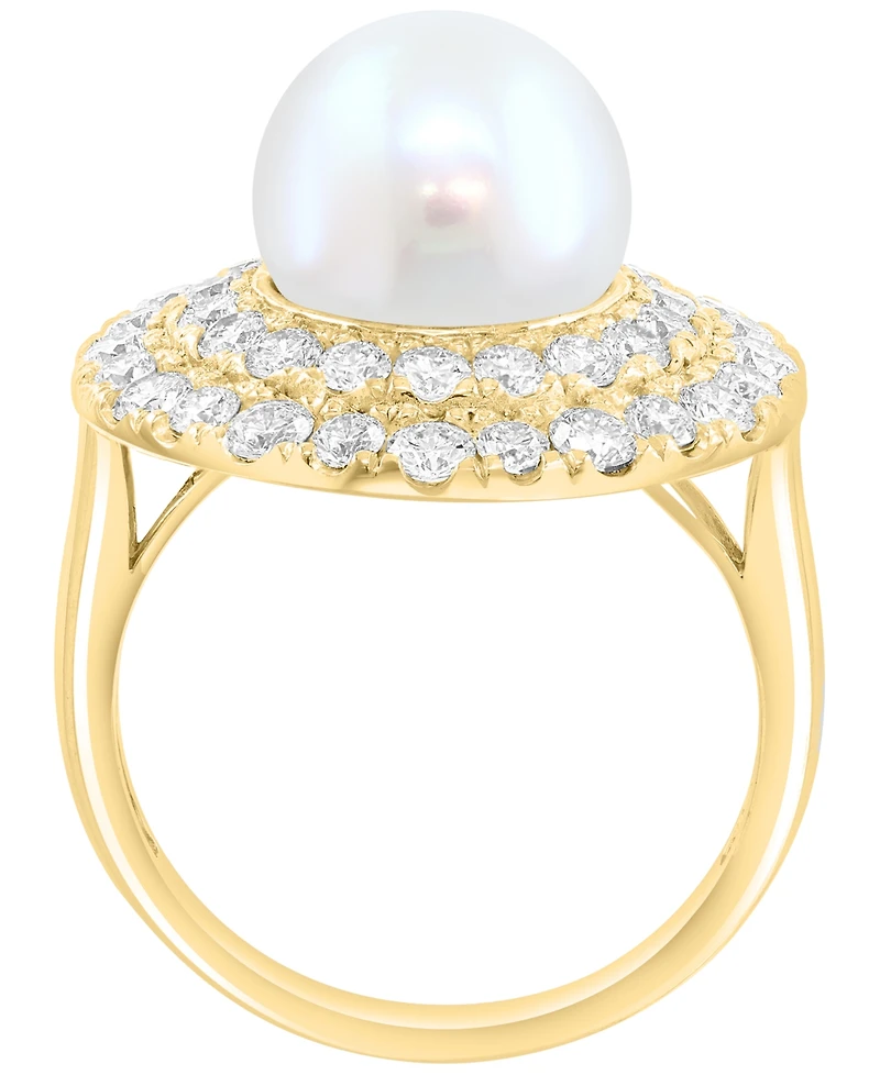 Effy Collection Lab Grown Diamond (1-3/8 ct. t.w.) & Freshwater Pearl (10mm) Ring in 14k Gold Over Sterling Silver