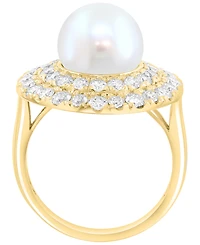 Effy Collection Lab Grown Diamond (1-3/8 ct. t.w.) & Freshwater Pearl (10mm) Ring in 14k Gold Over Sterling Silver