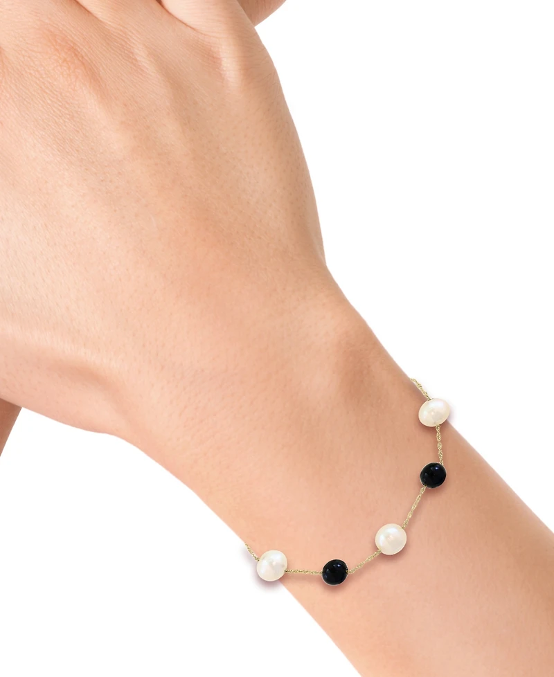Effy Collection Freshwater Pearl & Onyx Bracelet in 14k Yellow Gold