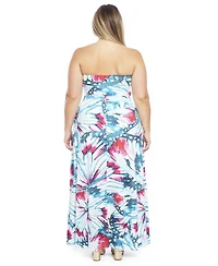 24seven Comfort Apparel Plus Butterfly Strapless Pocket Maxi Dress