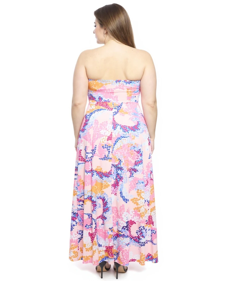 24seven Comfort Apparel Plus Abstract Strapless Pocket Maxi Dress