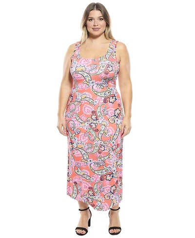 24seven Comfort Apparel Plus Paisley Racerback Tank Maxi Dress