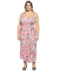 24seven Comfort Apparel Plus Paisley Racerback Tank Maxi Dress