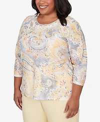 Alfred Dunner Plus Al Fresco Paisley Printed Patch Knit Top
