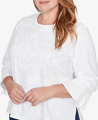 Alfred Dunner Plus Mykonos White Medallion Embroidered Top