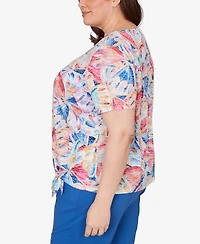 Alfred Dunner Plus The Royal Treatment Butterfly Wing Tie Front Top