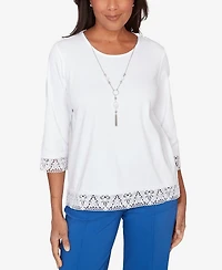 Alfred Dunner Plus The Royal Treatment Embellished Lace Trim Top with Necklace
