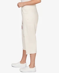Alfred Dunner Plus Beachcomber Floral Cross Stitch Super Stretch Denim Capri Pants