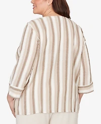 Alfred Dunner Plus Natural Wonder Spliced Stripe Three Quarter Sleeve Top