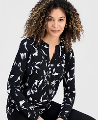 I.n.c. International Concepts Petite Printed Button-Front Knit Top, Created for Macy's
