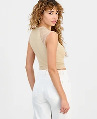 Guess Juniors' Millie Seamless Lace Sweater Crewneck Top