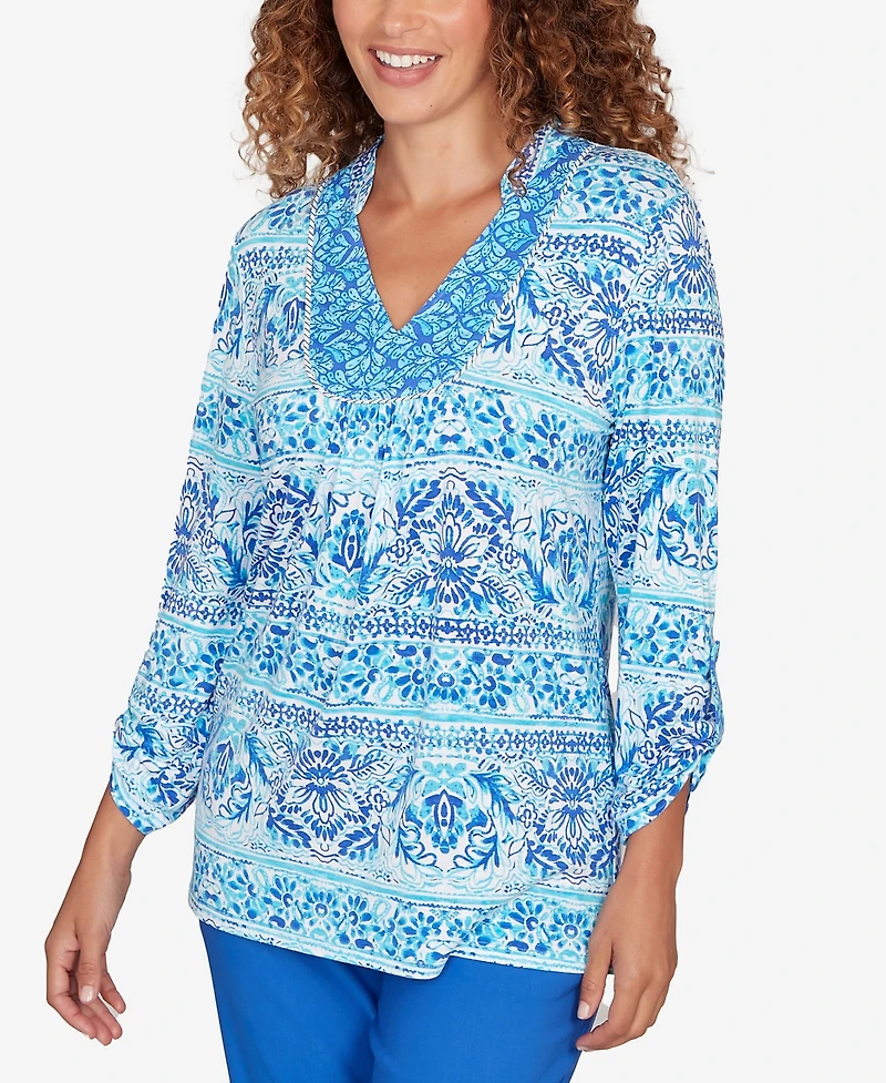 Ruby Rd. Petite Woodblock Twin Printed Knit Top