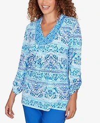 Ruby Rd. Petite Woodblock Twin Printed Knit Top