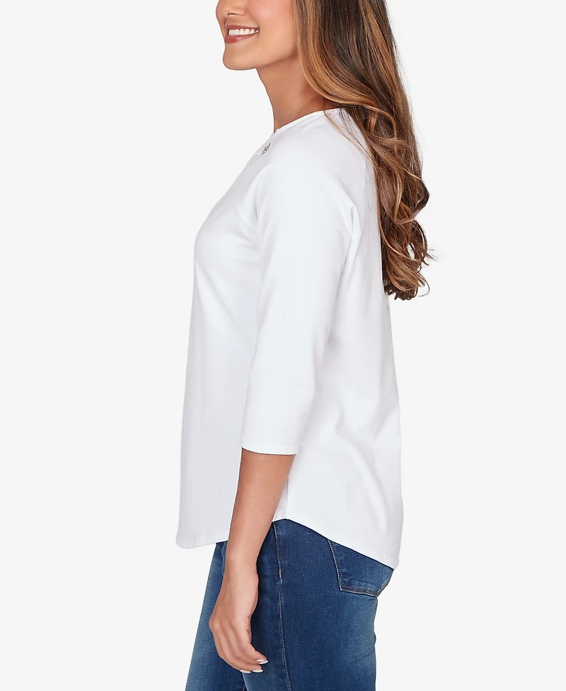 Ruby Rd. Petite Grommet Neck Solid Knit Top