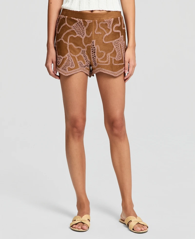 And Now This Women's Faux-Suede Crocheted Shorts, Macy's Exclusive