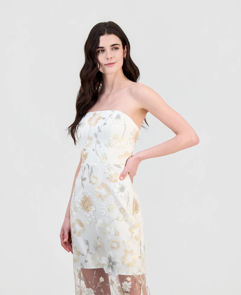 Sam Edelman Women's 3D Flower Strapless Midi Dress