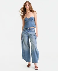 Bar Iii Women's Denim Strapless Peplum Corset Top, Macy's Exclusive