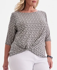 Jm Collection Plus Circular Pattern Twisted-Hem Top, Macy's Exclusive