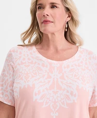 Jm Collection Plus Size Wallpaper Necklace Short-Sleeve Top, Macy's Exclusive