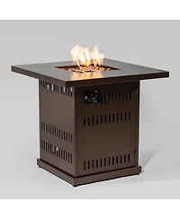 Flynama 28 Inch Propane Gas Fire Pit Table 50000 Btu Square Steel Brown for Outdoor Patio Deck Garden Courtyard