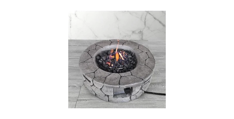 Flynama 28 Inch W 9 Inch H Fiber Reinforced Concrete Outdoor Fire Pit Stone Gray 40000 Btu Push Button Ignition