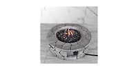 Flynama 28 Inch W 9 Inch H Fiber Reinforced Concrete Outdoor Fire Pit Stone Gray 40000 Btu Push Button Ignition