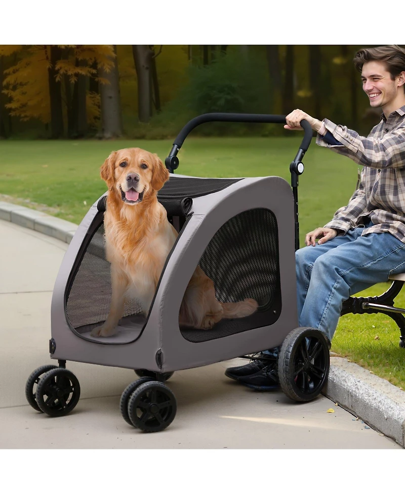 Sugift Pet Stroller 4-Wheel Dog Stroller 160 Lb Capacity Adjustable Handle