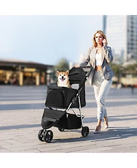 Sugift Pet Stroller 35 Lb Foldable 3-Wheel Dog Stroller with Cup Holders