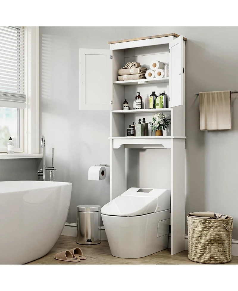 Homfan 66.3" h Bathroom Cabinet with Double Doors and Adjustable Shelves, Small Bathrooms