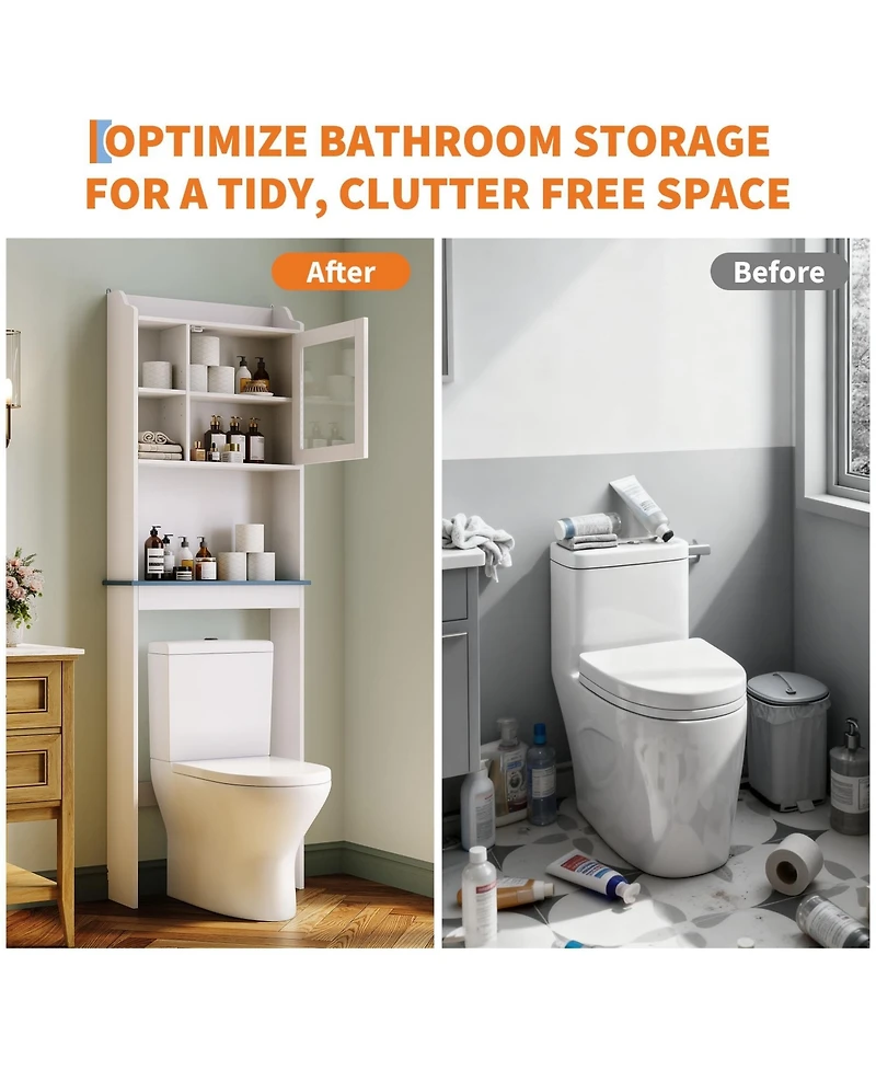 Homfan 68.5" h Bathroom Organizer Space Saver Over Toilet, Wood Rack for Bathroom, Restroom