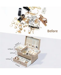 Yigii 3-Layer Jewelry Organizer Box for Women - Large Capacity, Pu Leather, Space-Saving